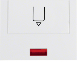 16417109 Centre plate with imprint for push-button for hotel card with red lens,  Berker K.1, polar white glossy