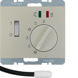 20347104 Thermostat,  NO contact,  with centre plate,  for underfloor heating with rocker switch,  external temperature sensor,  Berker K.5, stainless steel matt,  lacquered
